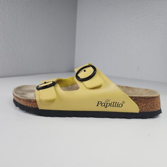 Birkenstock Papillio Arizona Yellow Sandals Big Round Black Buckle EU 38 US 7 - Picture 2 of 16